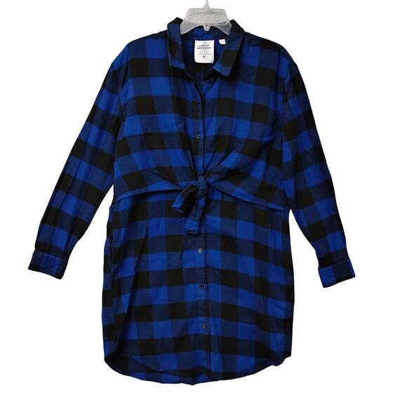 Cheap Monday Dresses & Skirts - Cheap Monday Flannel Shirt Dress Medium Blue and Black Long Sleeve Button Down